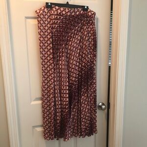 Maeve Red, Navy, Blue and Cream Color Geometric Pleated Maxi Skirt